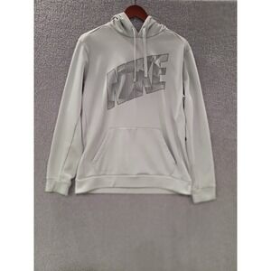 Nike Therma-FIT Pullover Hoodie Men's M Light Gray Big NIKE Logo Fleece Kangaroo